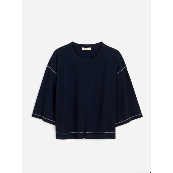 Madewell Women’s Wide-Sleeve Boxy Tee Navy Sz XXS Minimalist Street Style NWT - Picture 3 of 8